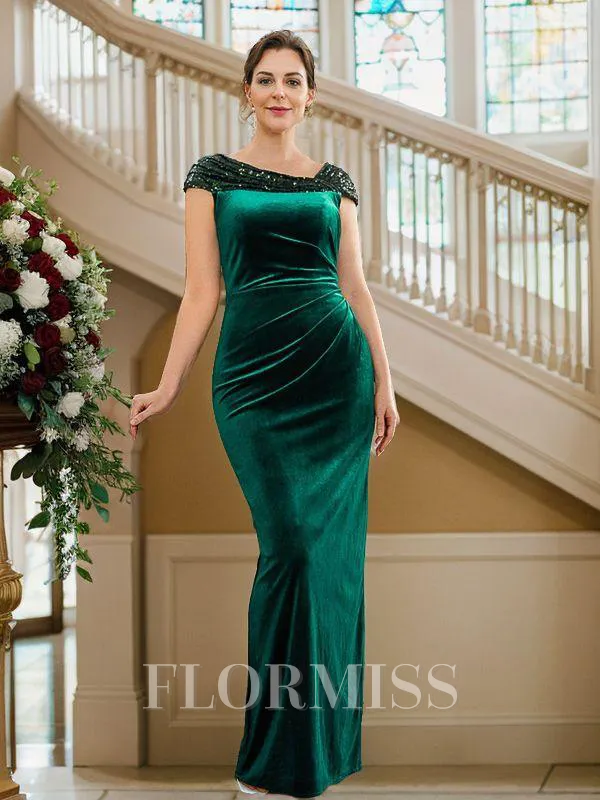 Sheath/Column Velvet Ruched V-neck Sleeveless Floor-Length Mother of the Bride Dresses