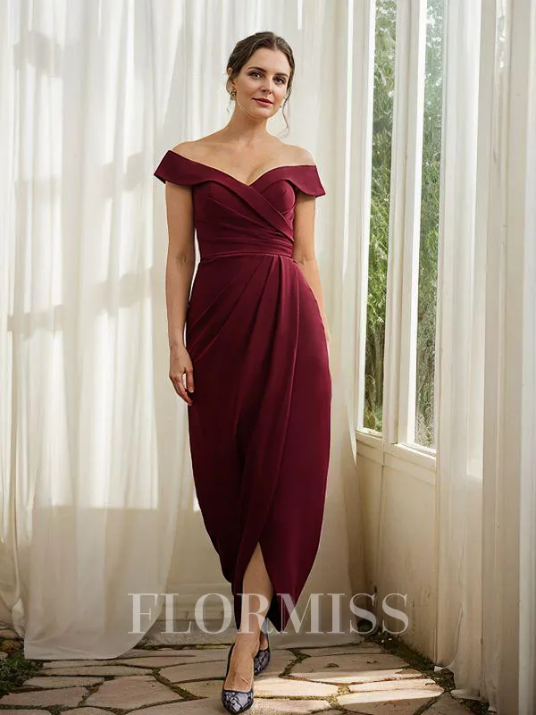 Sheath/Column Stretch Crepe Ruched Off-the-Shoulder Sleeveless Floor-Length Mother of the Bride Dresses