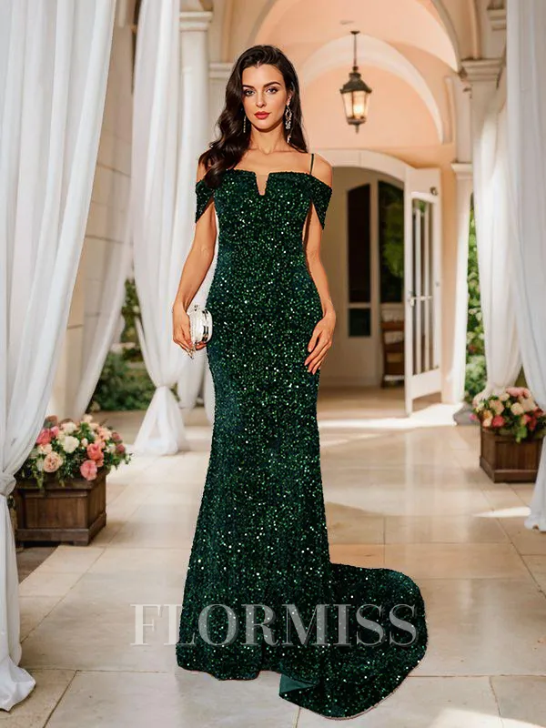 Sheath/Column Velvet Sequins Straps Sleeveless Court Train Porm Dress