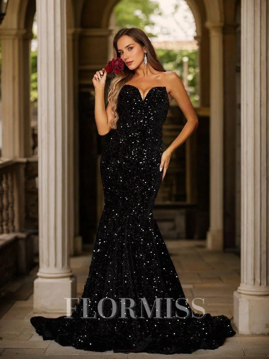 Trumpet/Mermaid Velvet Sequins Sweetheart sleeveless Sweep/Brush Train Dresses