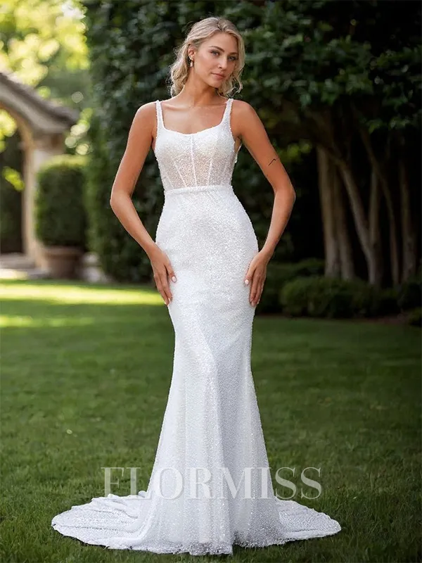 Sheath Other Square Sleeveless Chapel Train Wedding Dress