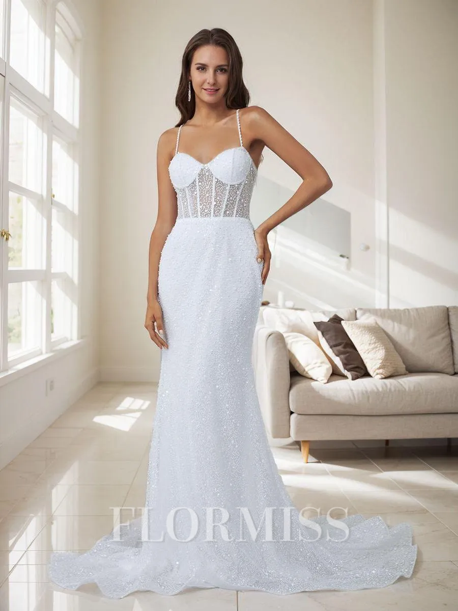 Sheath Spaghetti Straps Court Train Corset Wedding Dress