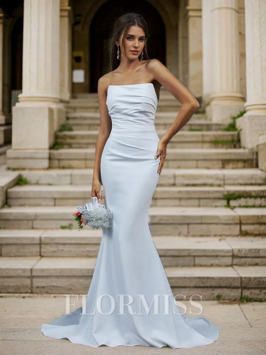 Sheath Straight Pleated Court Train Stretch Crepe Wedding Dress