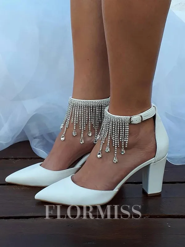 Women's PU With Tassel Closed Toe Chunky Heel Wedding Shoes