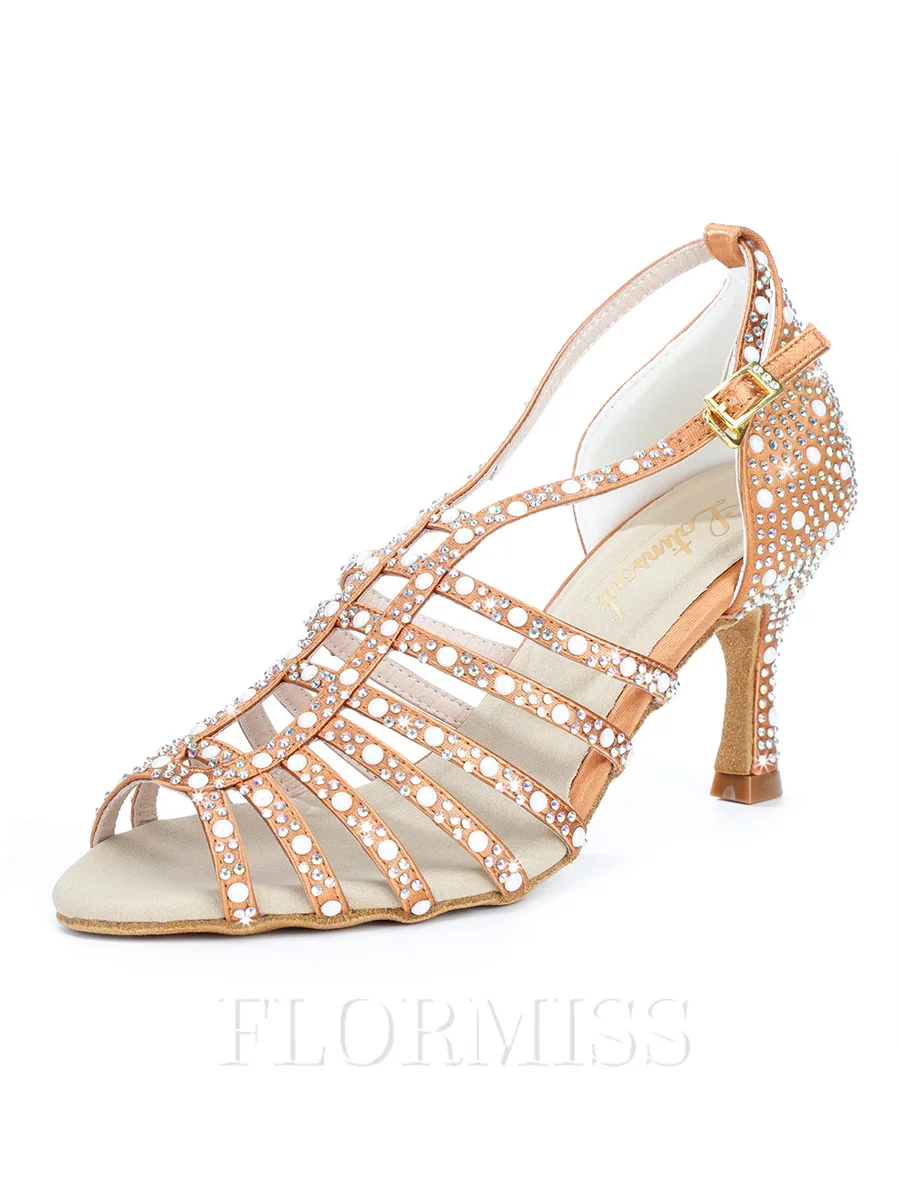 Women's Satin Peep Toe With Rhinestone Stiletto Heel Shoes