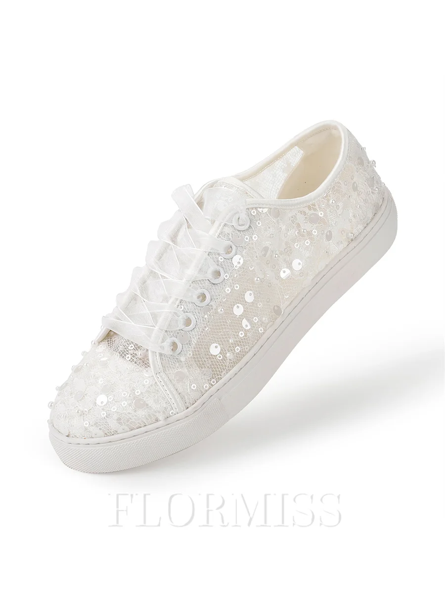 Women's Tulle Closed Toe With Sequin Flat Heel Shoes