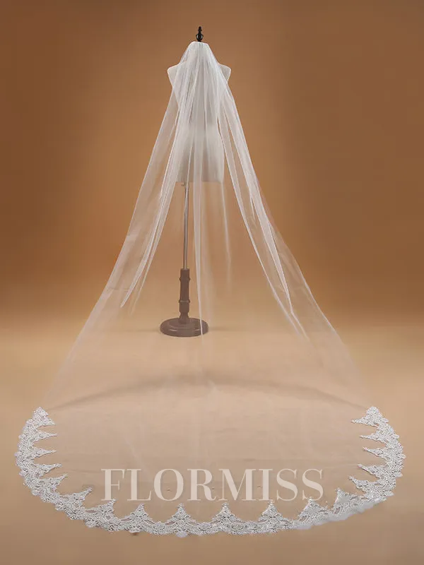 Elegant Tulle With Lace Wedding Veils
