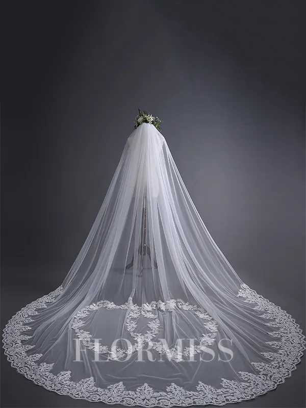 Beautiful Tulle With Lace Long Wedding Veils