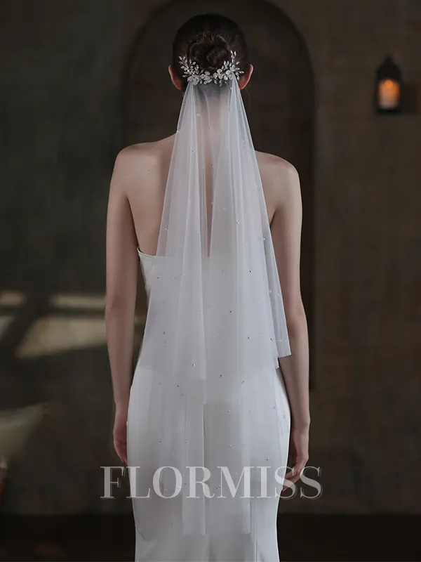 Brilliant Tulle One-Tier Elbow Bridal Veils