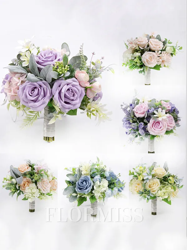 Elegant Free-Form Silk Flower Bridal Bouquets
