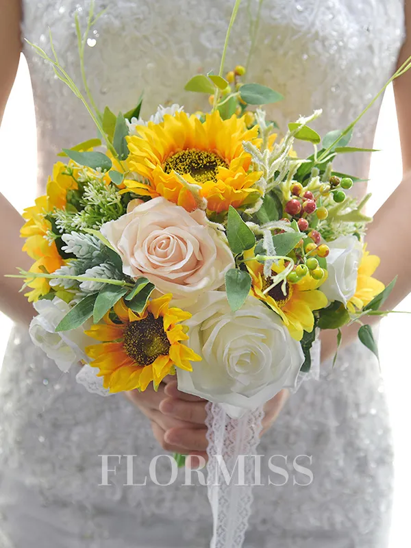 Pretty Free-Form Silk Flower Bridal Bouquets