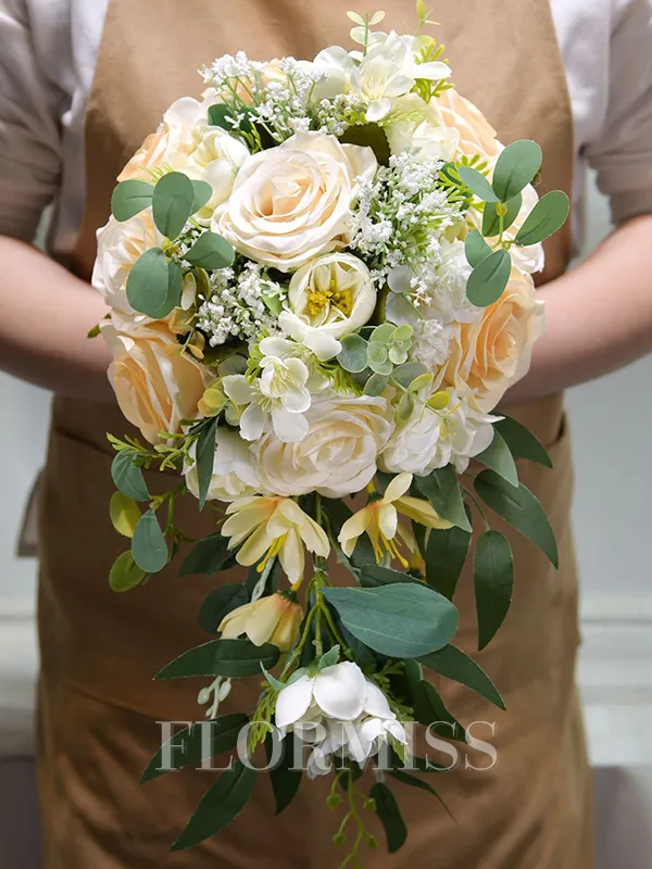 Delicate Cascade Silk Flower Bridal Bouquets
