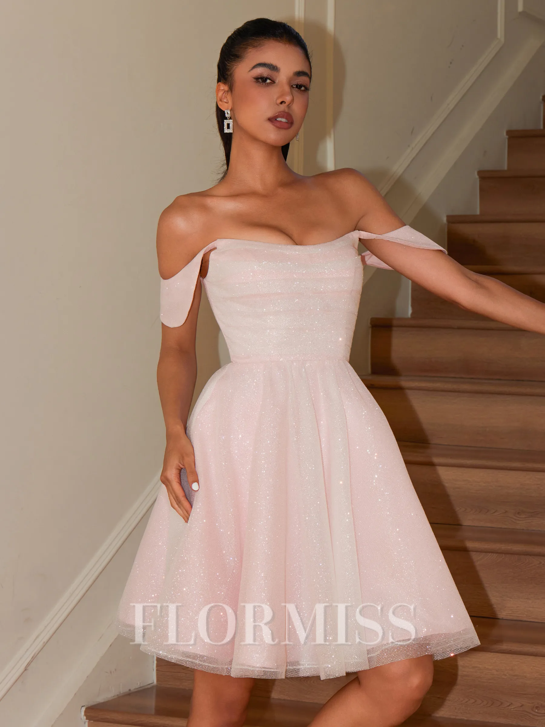 A-line Off-the-Shoulder Pleated Short/Mini Corset Homecoming Dress