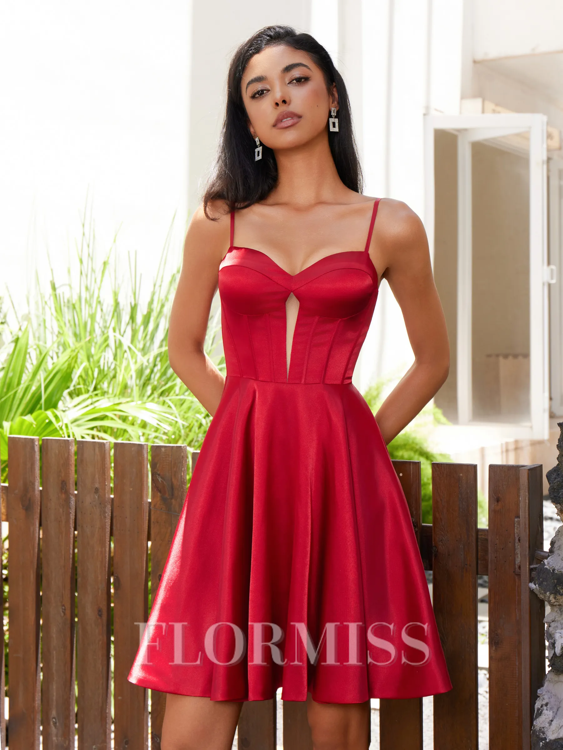 A-line Spaghetti Straps Short/Mini Silk Like Satin Corset Homecoming Dress