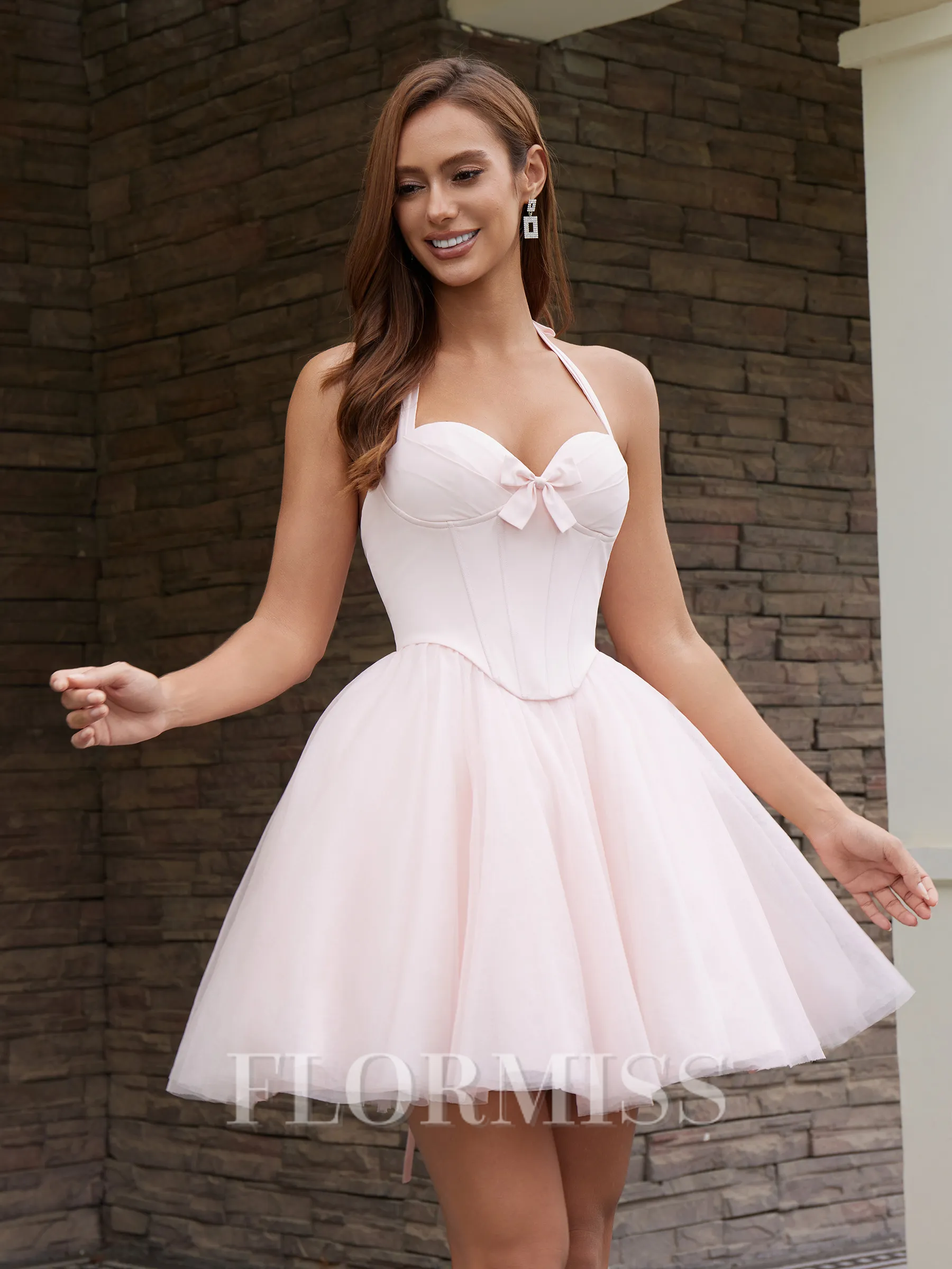 Ball-Gown Halter Bow Short/Mini Corset Homecoming Dress