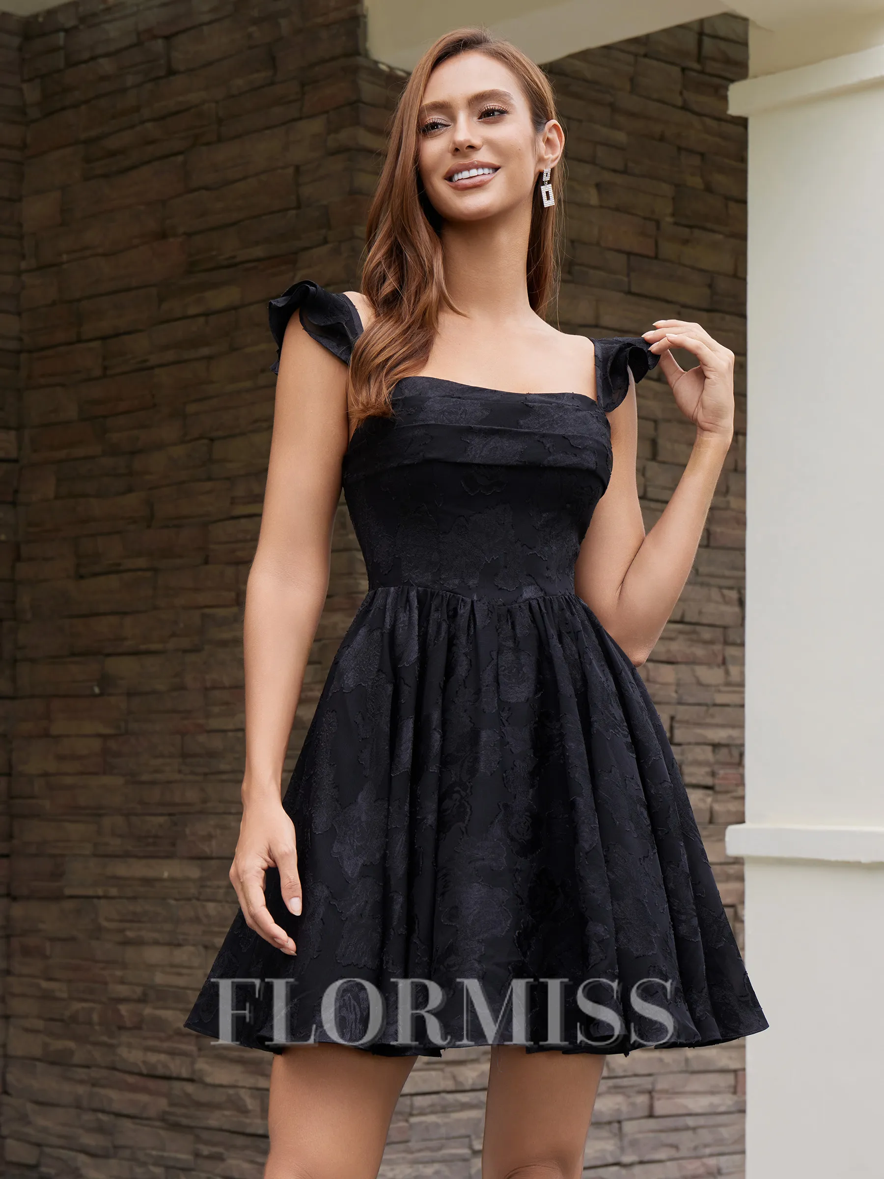 A-line Square Pleated Short/Mini Lace Corset Homecoming Dress