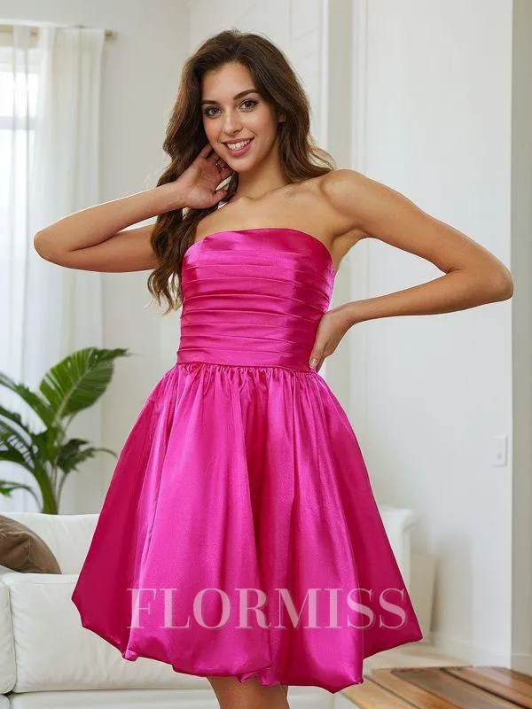 A-Line/Princess Silk Like Satin Ruched Strapless Sleeveless Short/Mini Dresses