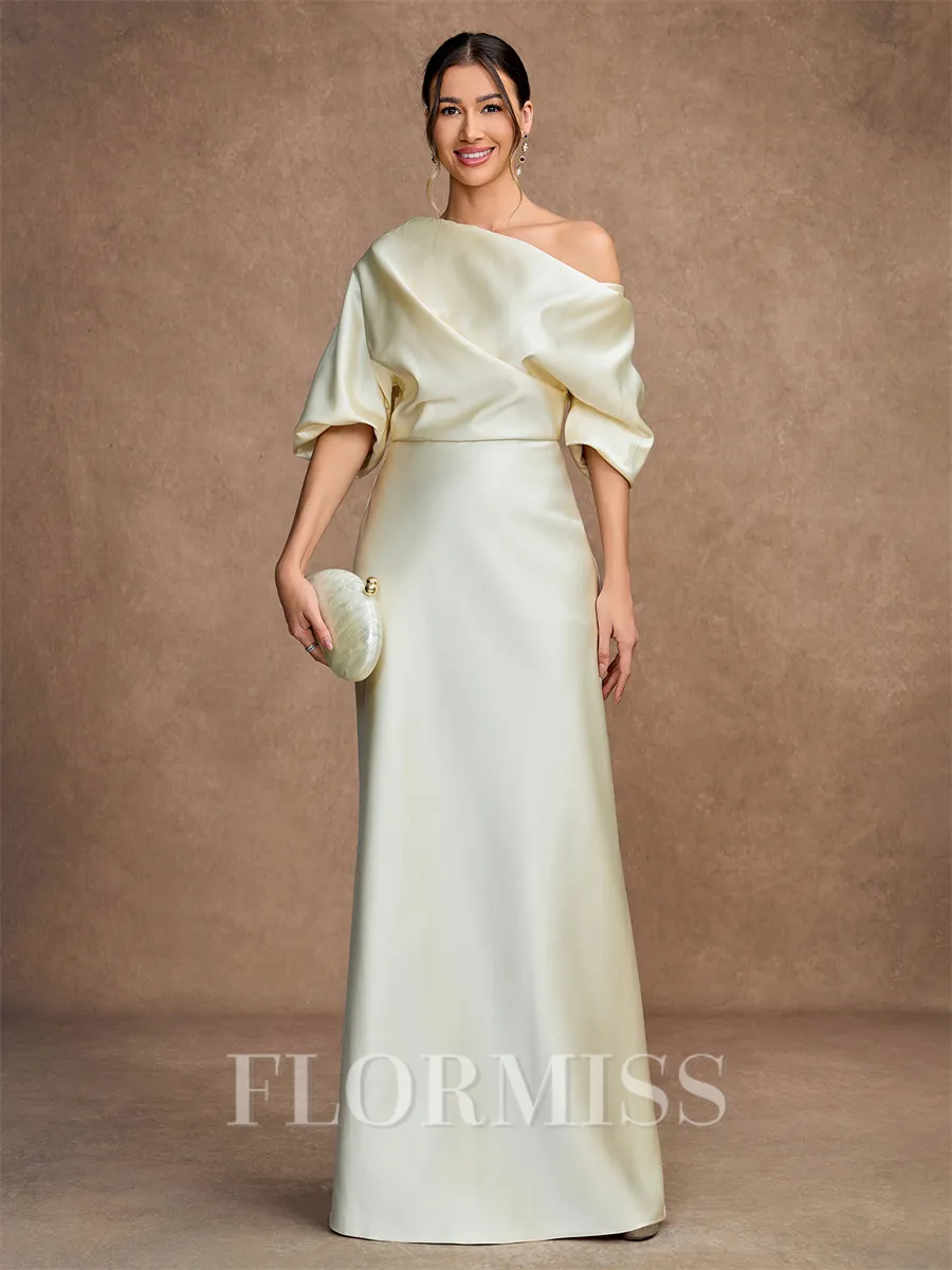 Sheath/Column Charmeuse Ruched Off-the-Shoulder Short Sleeves Floor-Length Mother of the Bride Dresses
