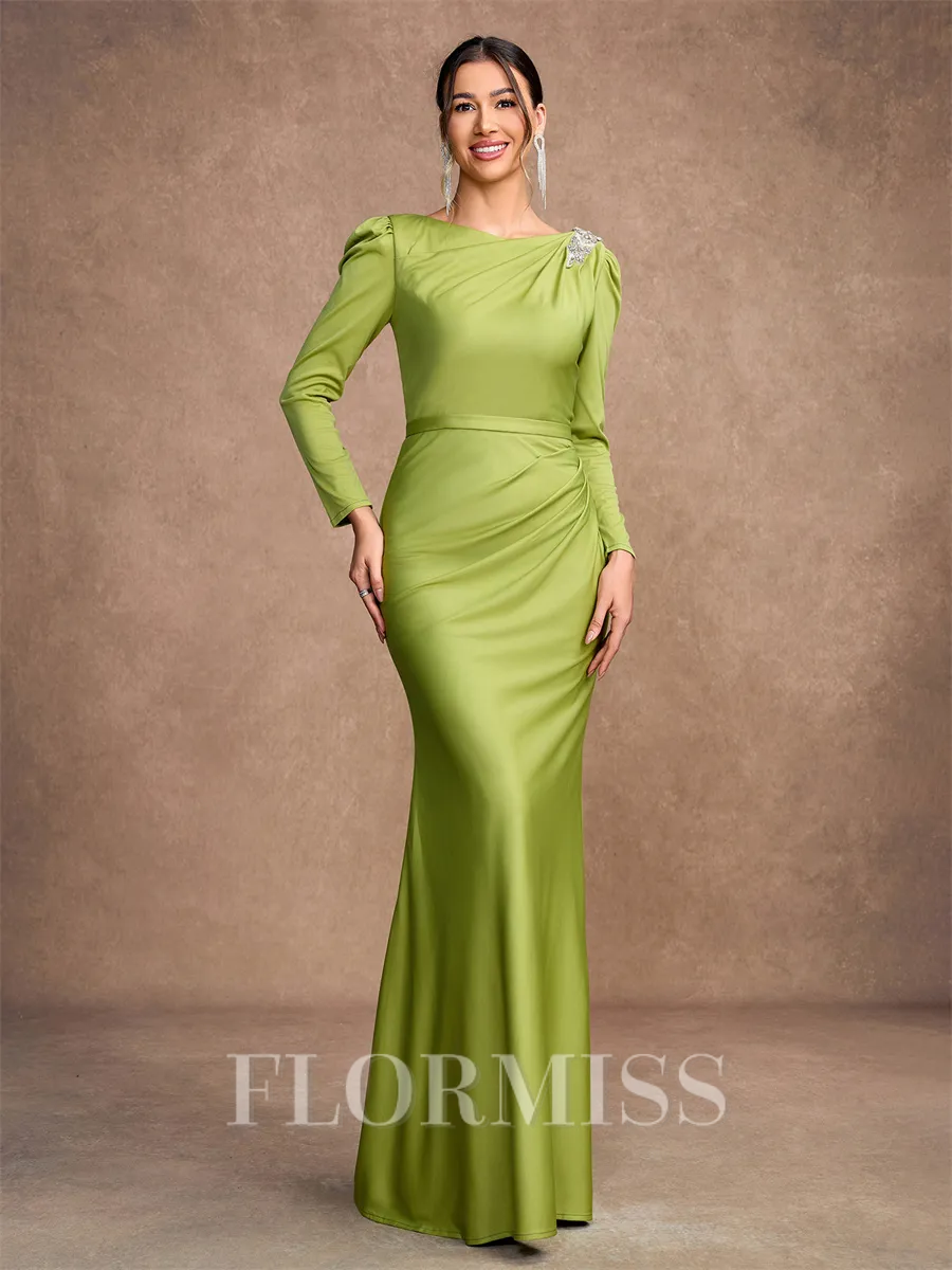 Sheath/Column Jersey Ruched Scoop Long Sleeves Floor-Length Mother of the Bride Dresses