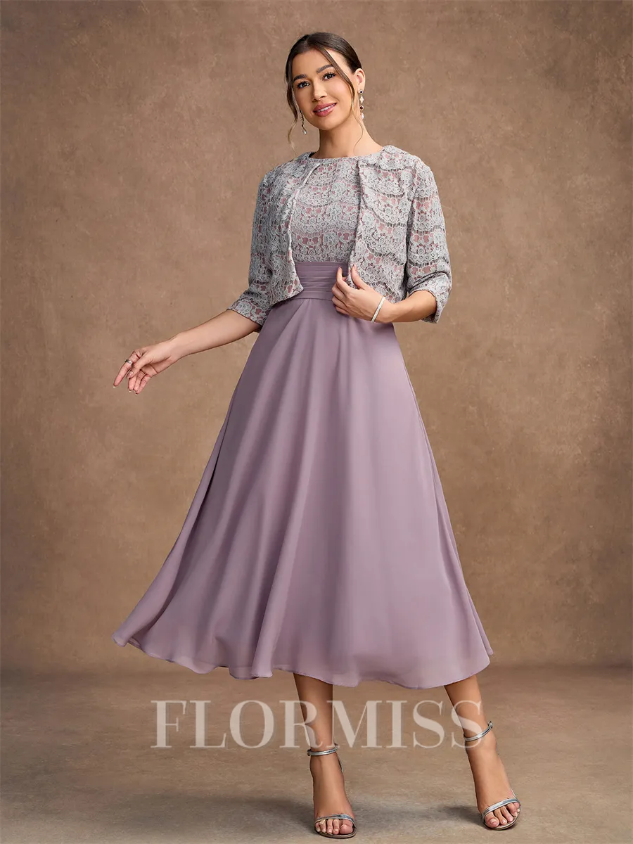 A-Line/Princess Chiffon Lace Scoop Sleeveless Tea-Length Mother of the Bride Dresses