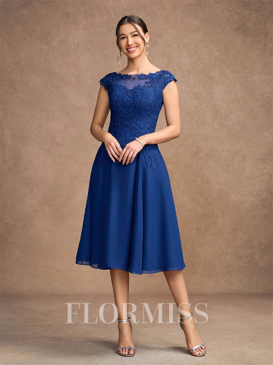 A-Line/Princess Chiffon Lace Scoop Sleeveless Knee-Length Mother of the Bride Dresses