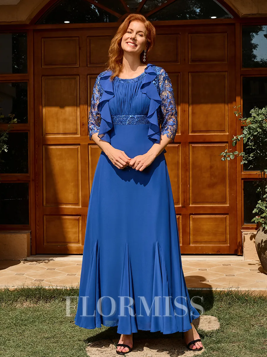 A-line Scoop Appliques Lace Ankle-Length Chiffon Mother of the Bride Dress