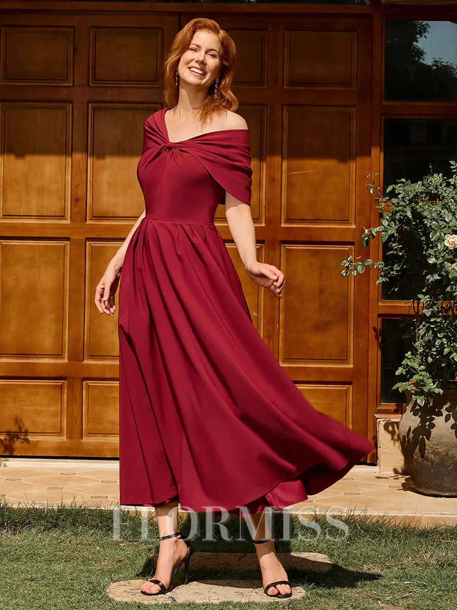 A-line Pleated Ankle-Length Stretch Crepe Mother of the Bride Dress