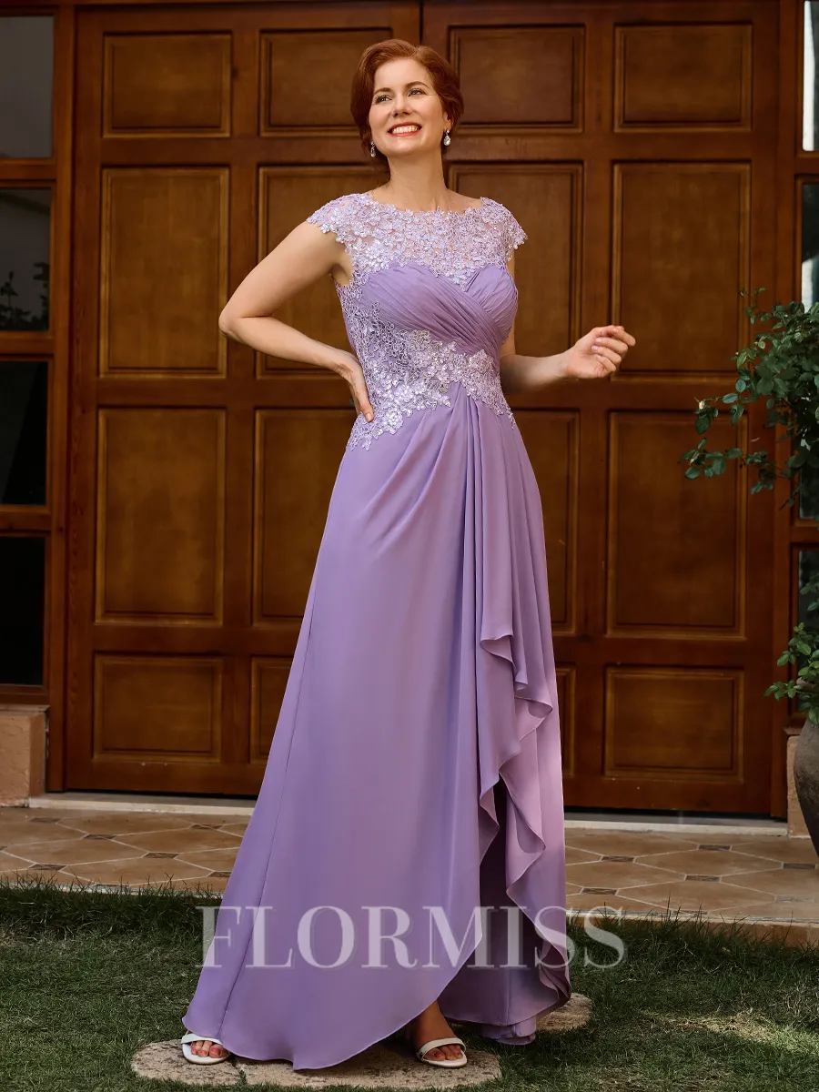 A-line Scoop Appliques Lace Asymmetrical Chiffon Mother of the Bride Dress