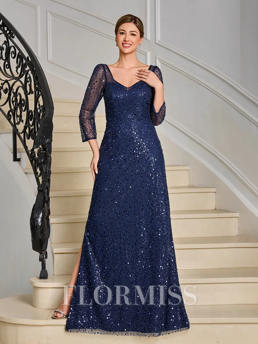 Sheath Sweetheart 3/4 Sleeves Floor-Length Mother of the Bride Dress