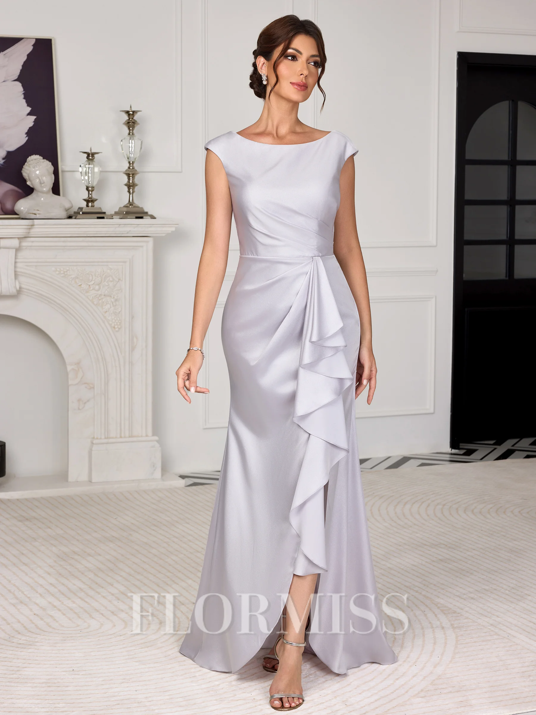 Sheath Scoop Ruffles Floor-Length Mother of the Bride Dress