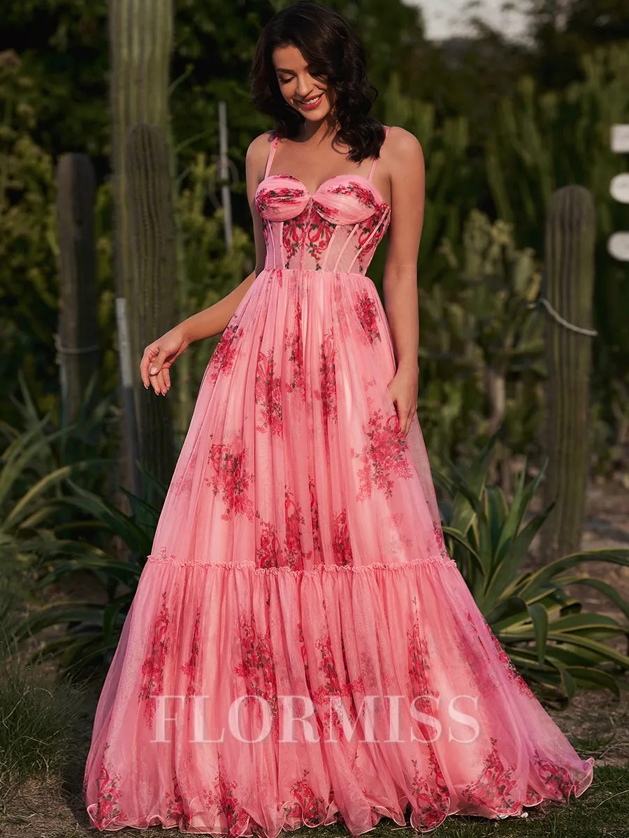 A-line Straps Pleated Sweep Train Corset Porm Dress