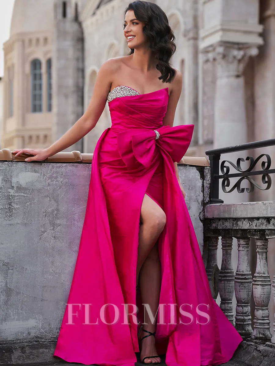 Sheath Straight Bow Floor-Length Taffeta Porm Dress