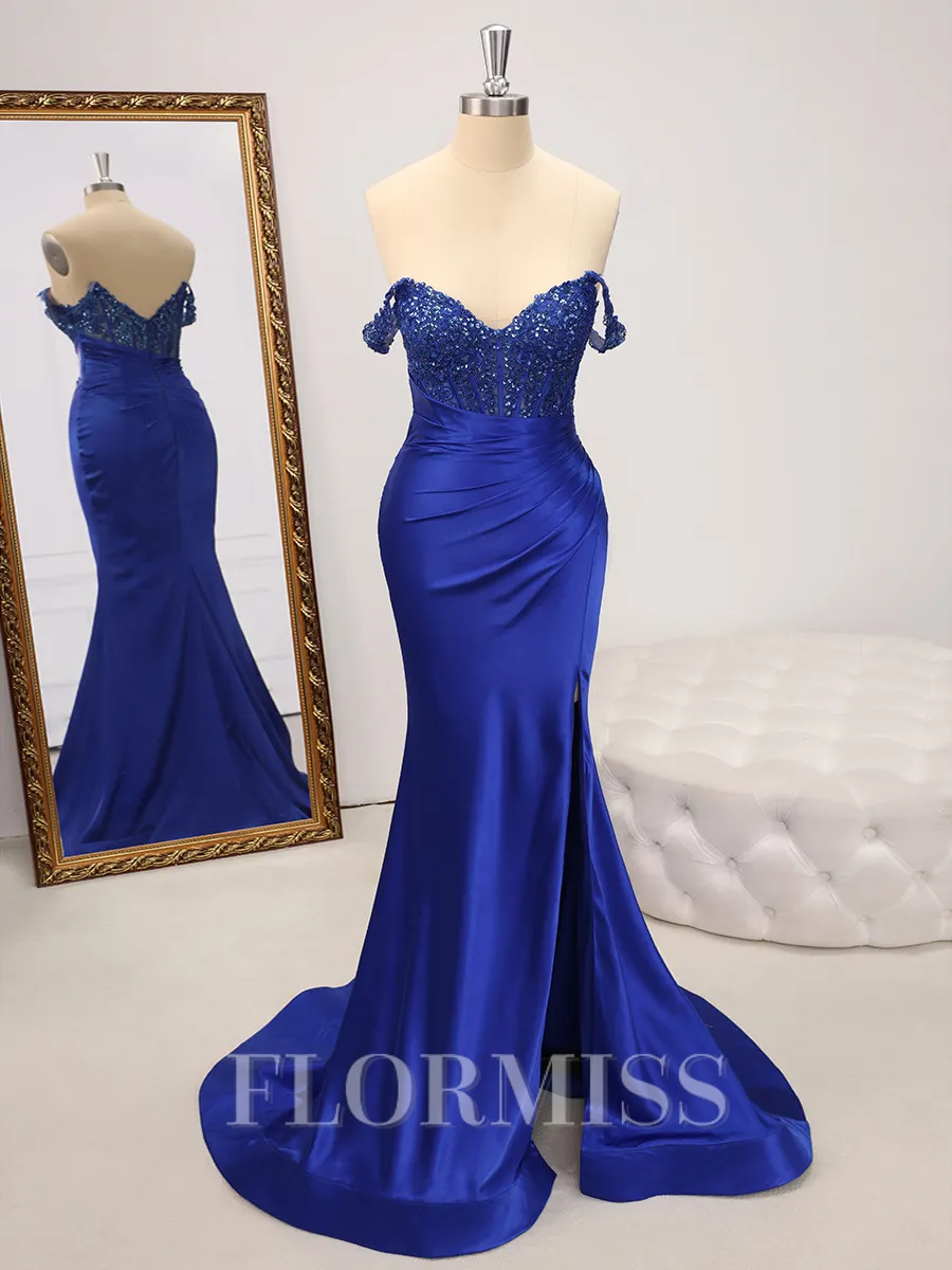 Sheath Straps Appliques Lace Sweep Train Silk Like Satin Corset Porm Dress