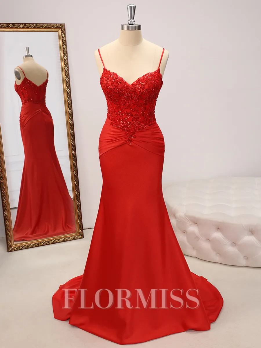 Sheath V-neck Appliques Lace Sweep Train Corset Porm Dress