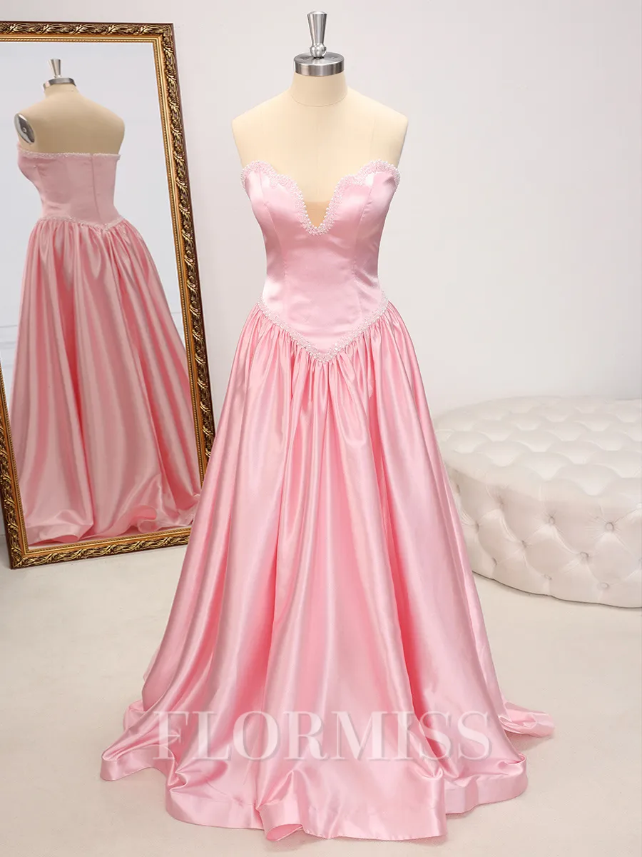 A-line Sweetheart Beading Floor-Length Silk Like Satin Porm Dress