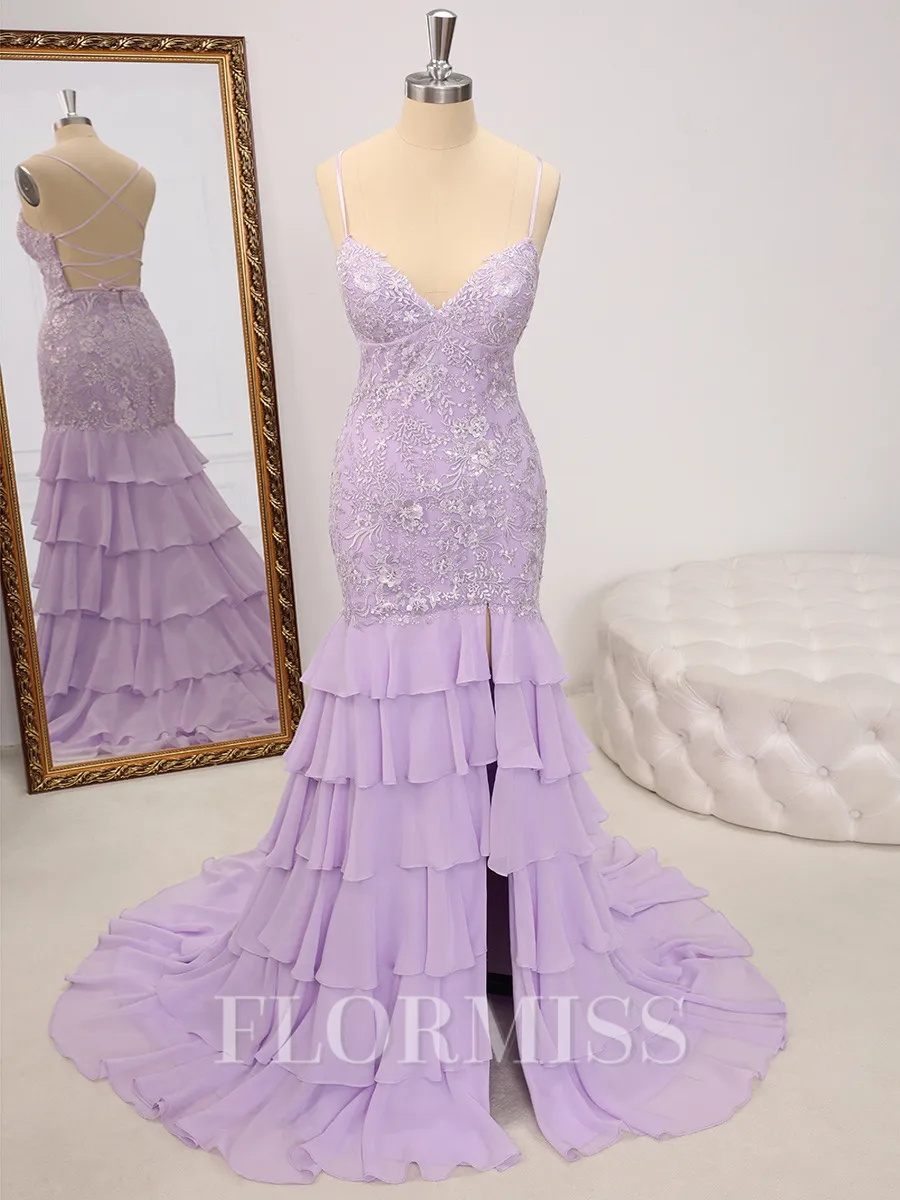 Sheath V-neck Appliques Lace Sweep Train Chiffon Porm Dress