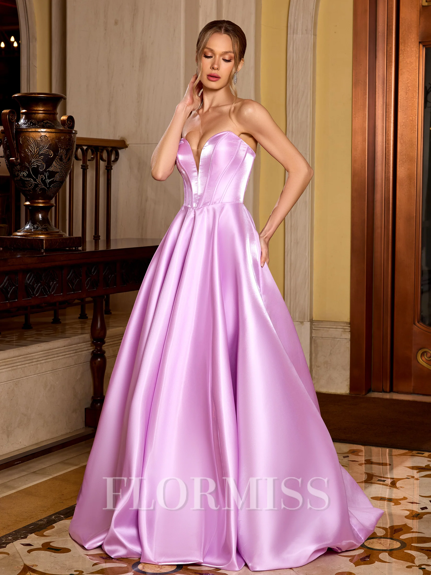 A-line Sweetheart Sweep Train Corset Prom Dress