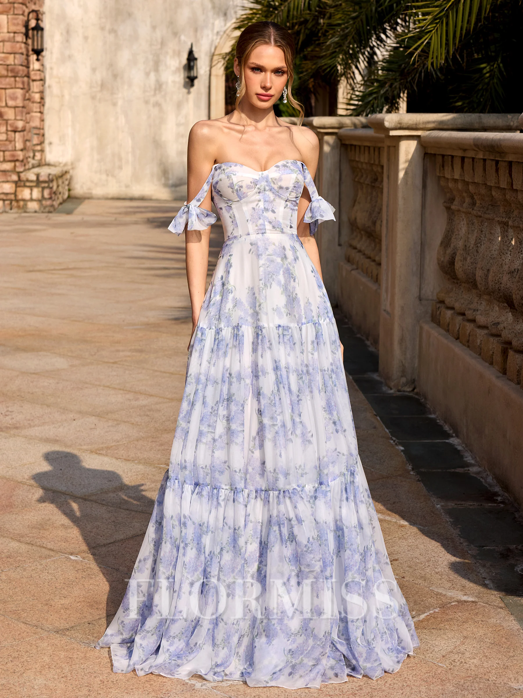 A-line Off-the-Shoulder Floor-Length Corset Prom Dress