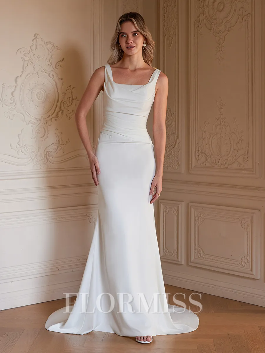 Sheath/Column Charmeuse Ruched Straps Sleeveless Sweep/Brush Train Wedding Dresses