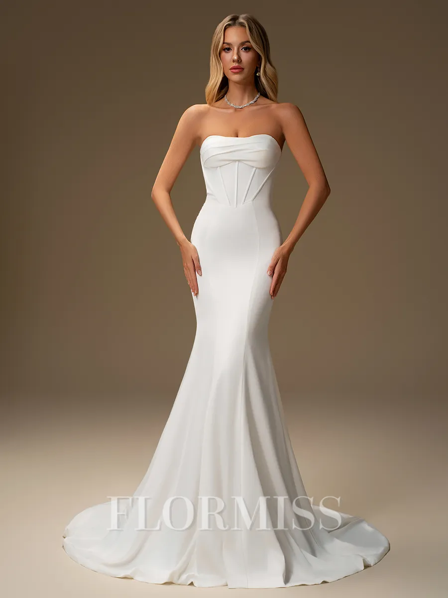 Sheath Sweetheart Pleated Sweep Train Charmeuse Corset Wedding Dress