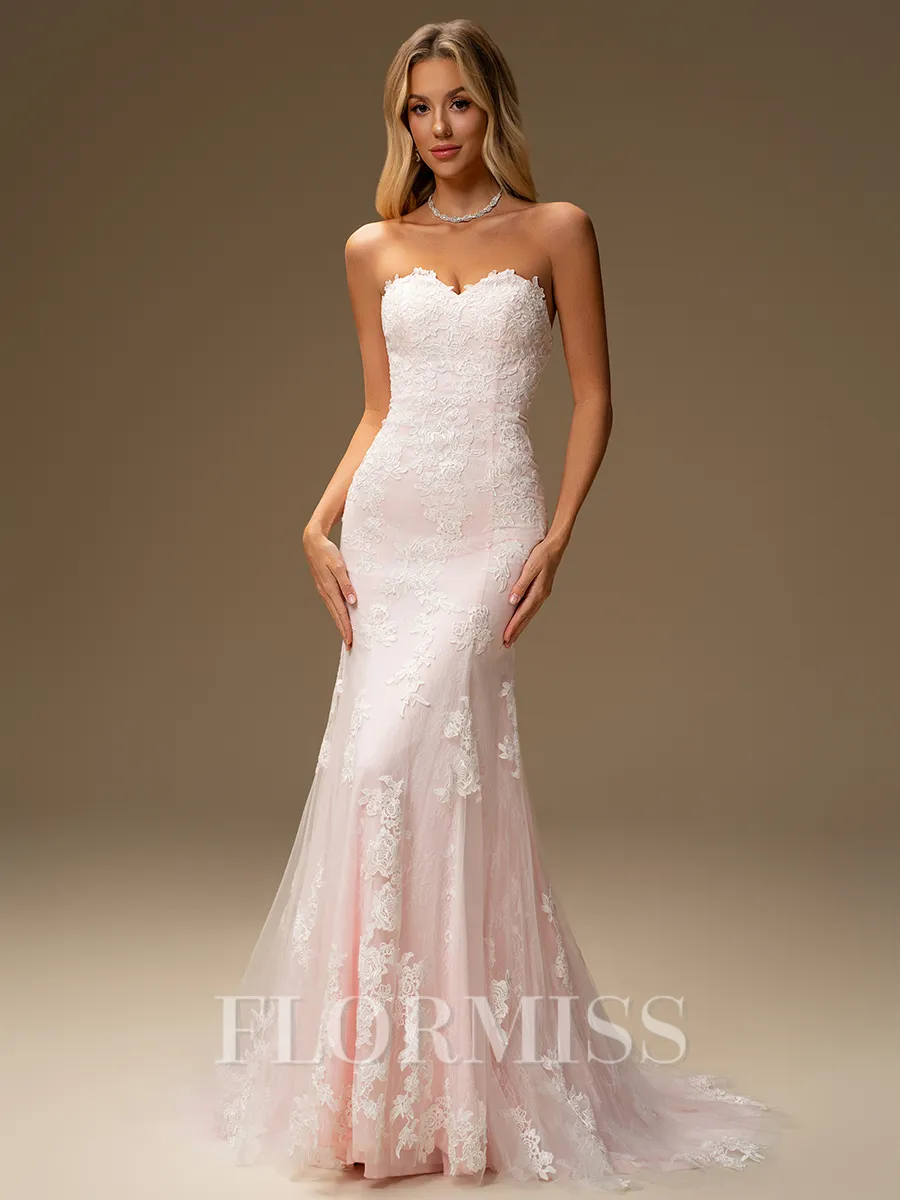 Sheath Sweetheart Sweep Train Lace Wedding Dress