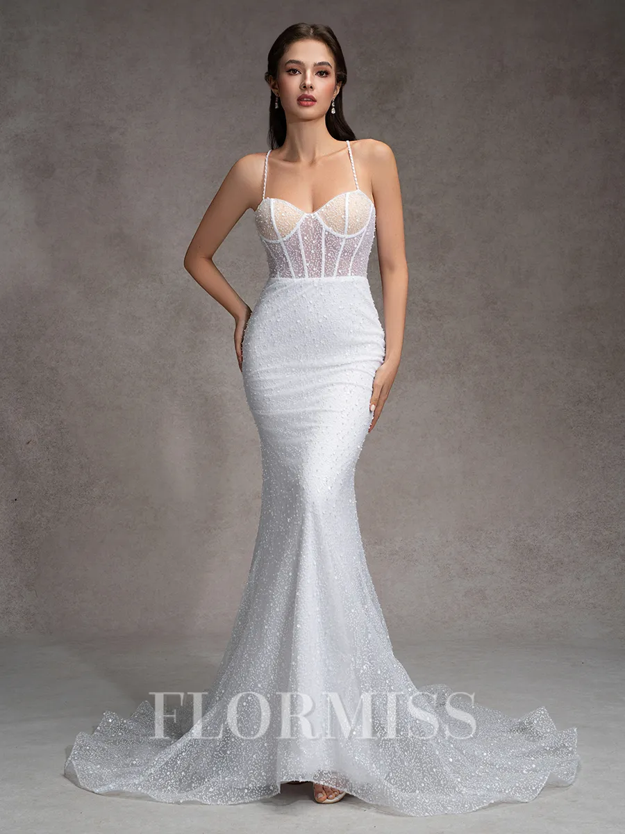Sheath Spaghetti Straps Court Train Corset Wedding Dress