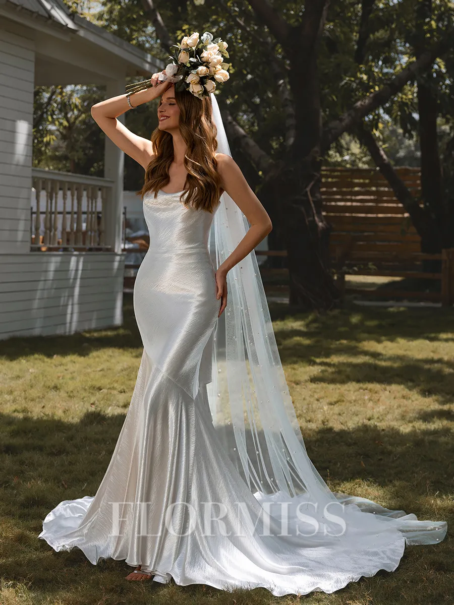Sheath Spaghetti Straps Court Train Wedding Dress