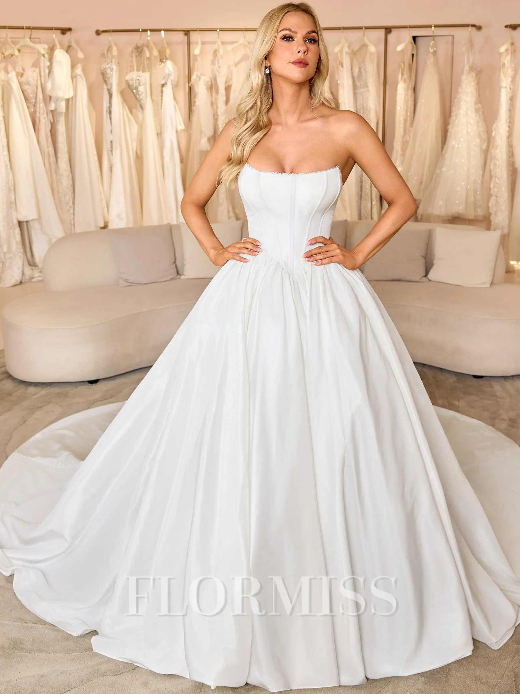 Ball-Gown Straight Cathedral Train Satin Corset Wedding Dress