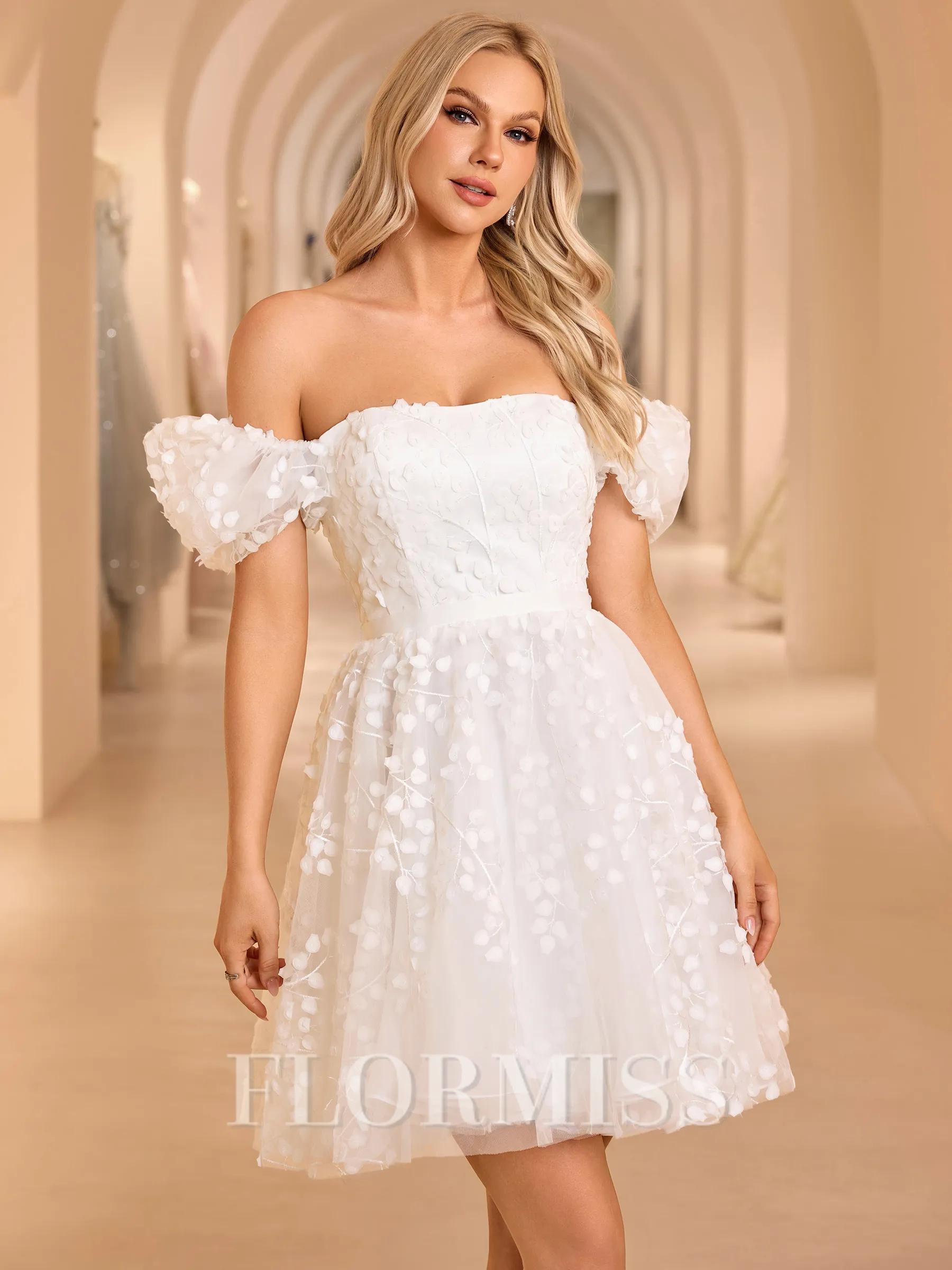 A-line Square Short Sleeves Appliques Lace Short/Mini Lace Corset Wedding Dress