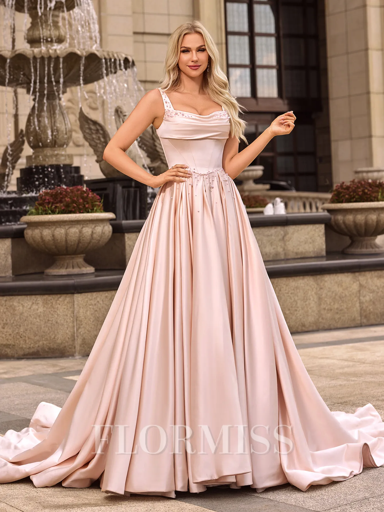 Ball Gown Satin Straps Sleeveless Cathedral Train Wedding Dresses