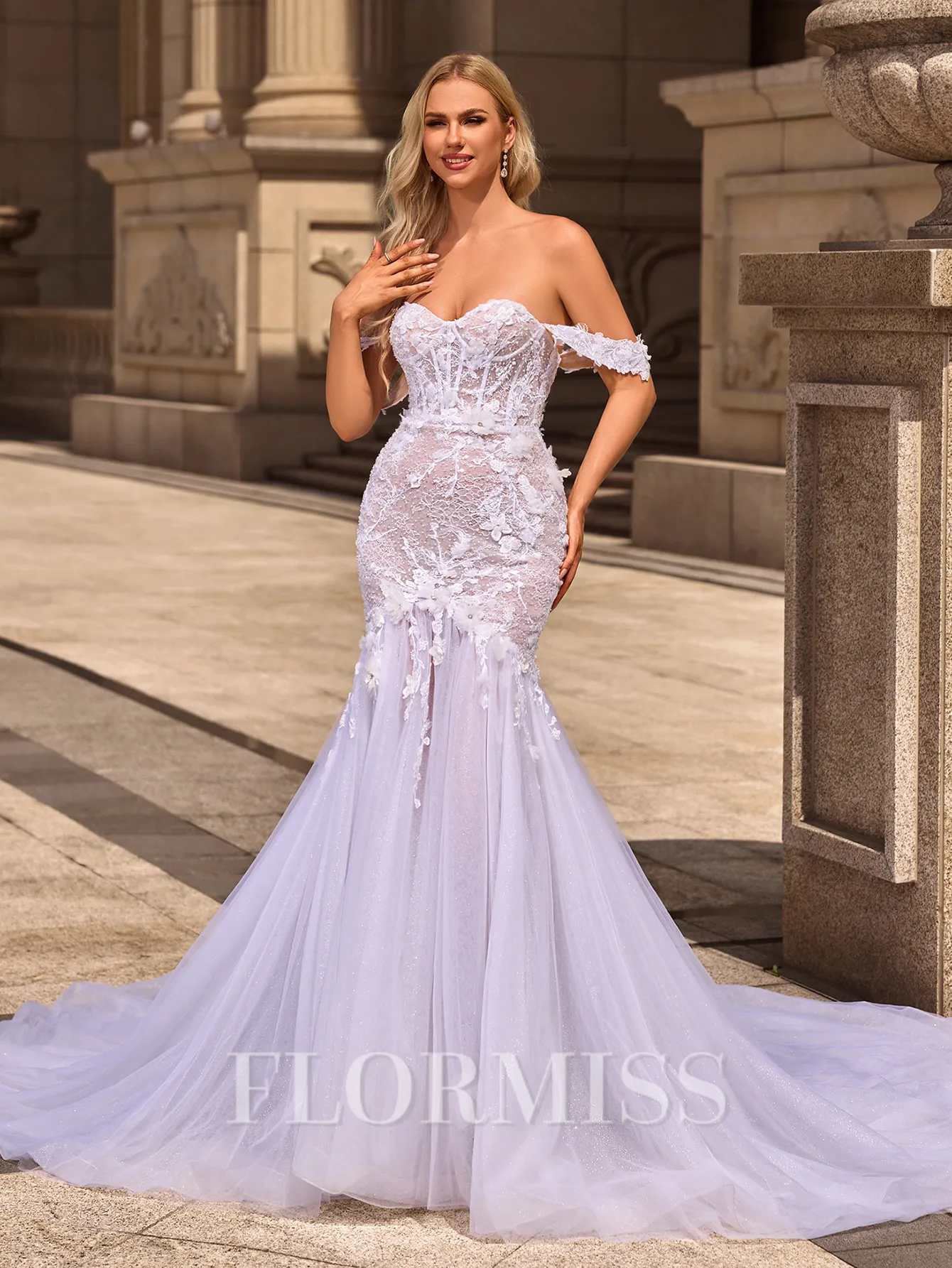 Trumpet/Mermaid Tulle Off-the-Shoulder Sleeveless Cathedral Train Wedding Dresses
