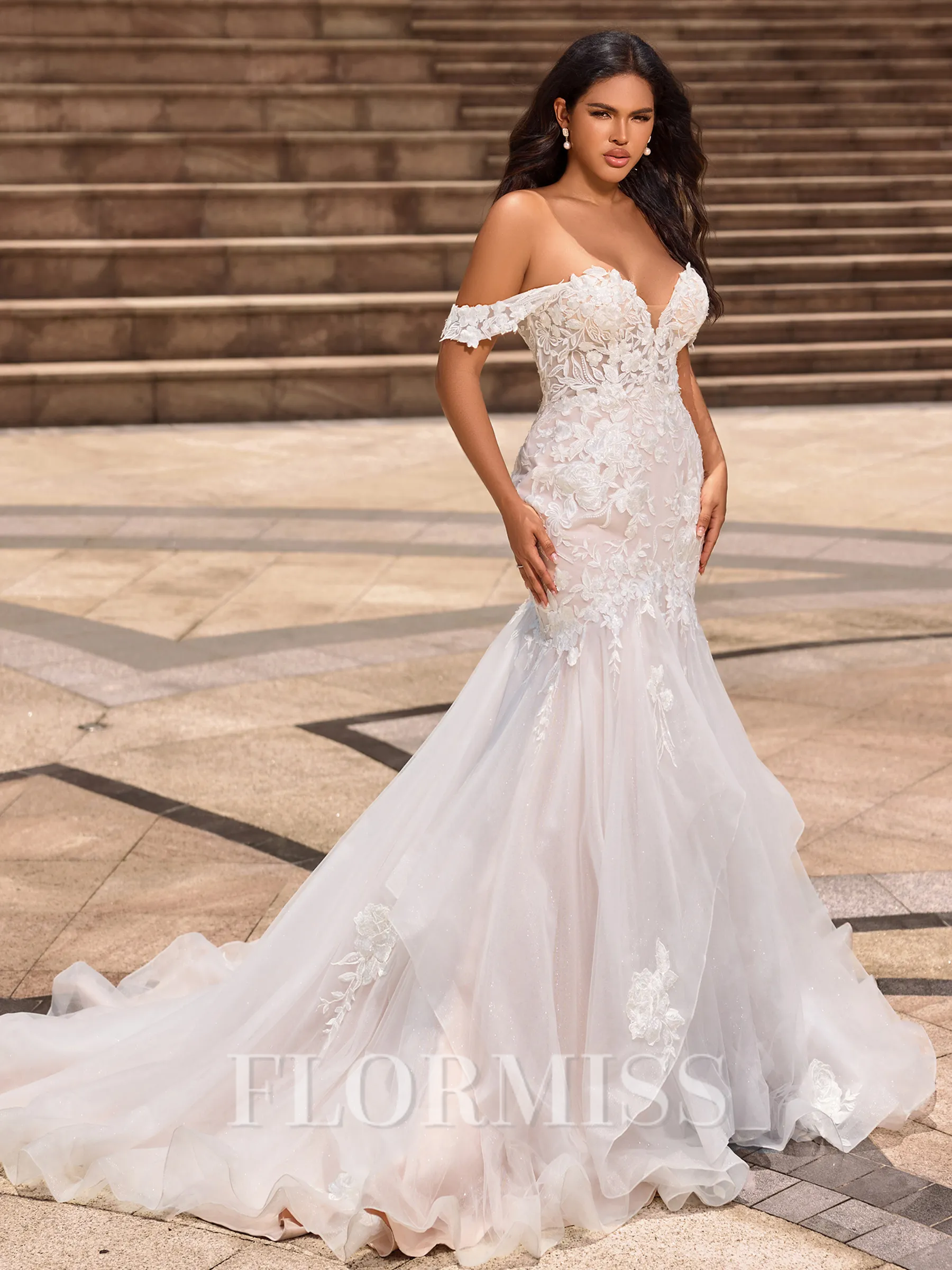Trumpet/Mermaid Organza Off-the-Shoulder Sleeveless Chapel Train Wedding Dresses