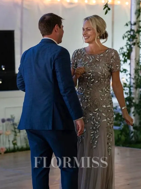 Sheath/Column Scoop Ankle-Length Tulle Mother of the Bride Dresses With Applique