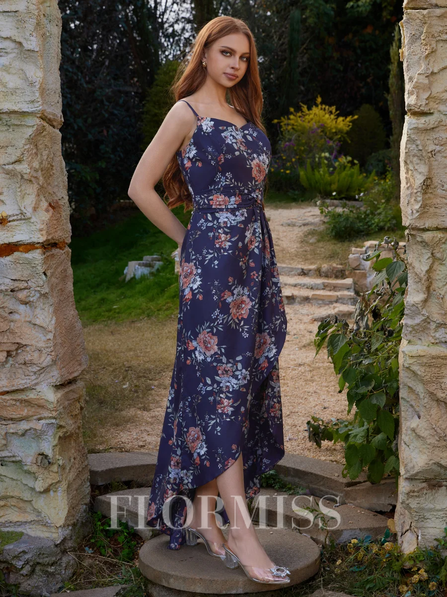 Sheath Spaghetti Straps Pleated Asymmetrical Dress